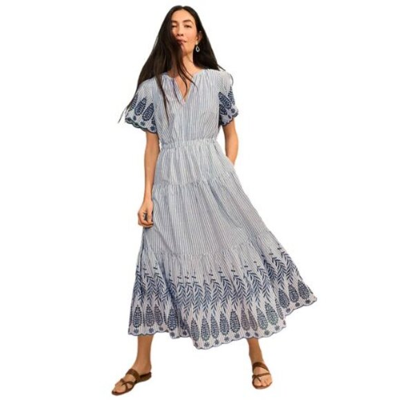Tiered Cotton Poplin Eyelet Maxi Dress - Picture 1 of 9